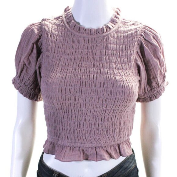 Free people short sleeve crew neck gauze smocked shirt Mauve size XS top - Picture 1 of 4